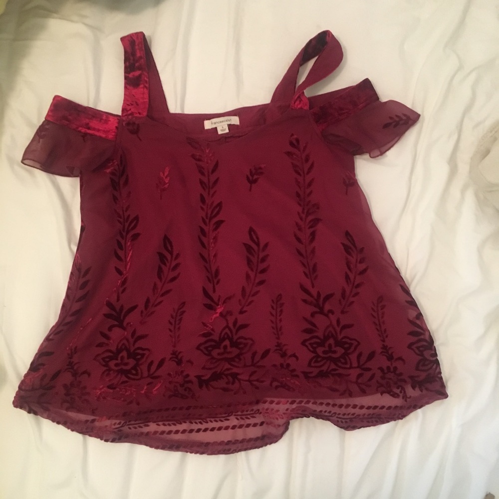 Red velvet cold shoulder top